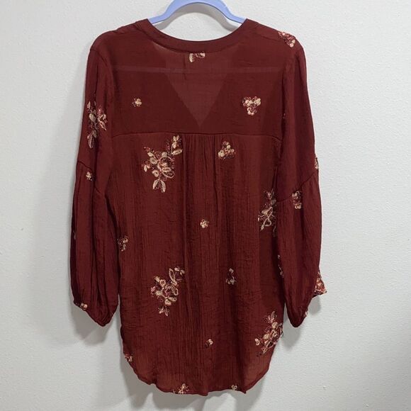 Fig & Flower Anthropologie Rust Embroidered Boho Blouse Size L - Picture 4 of 12